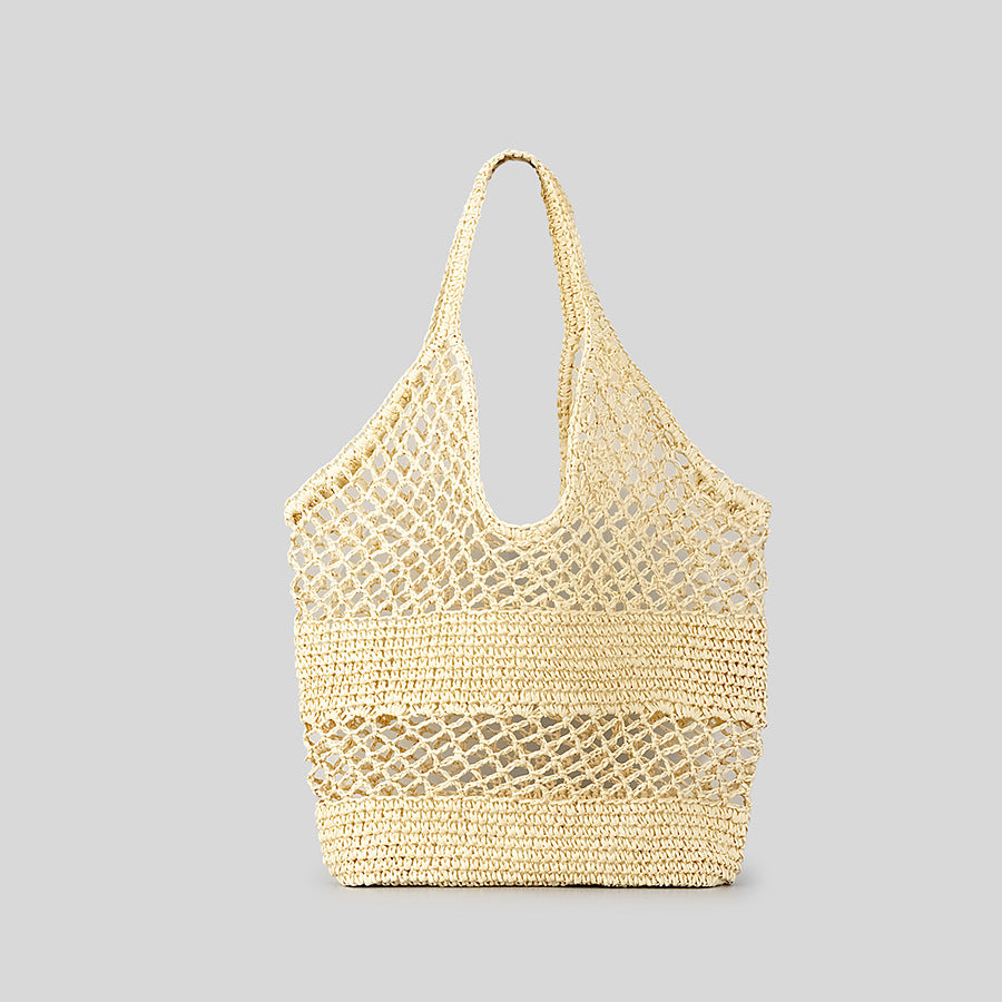 Woven tote bag on a light gray background