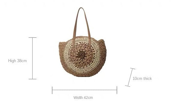 Women's Round Rope Hollow Beige Woven Casual Beach Shoulder Fashionable Bag