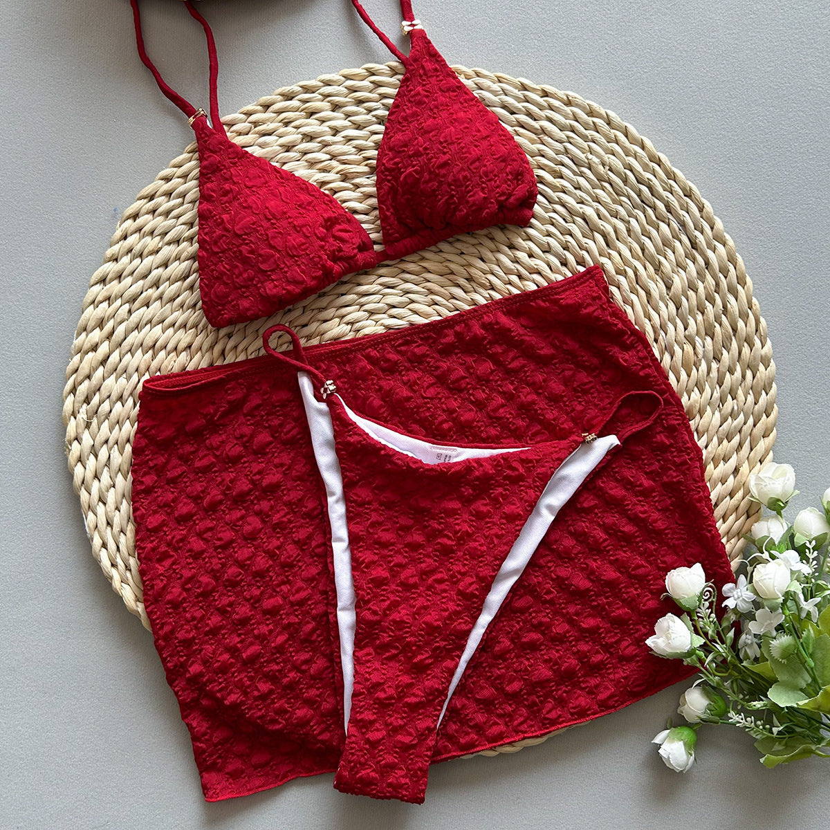 Valentine Red Three-Piece Bikini Set