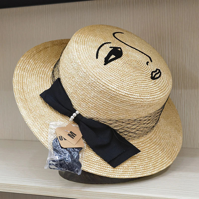 Women's Fashion Lace Bow Wide Brim Straw Sunhat