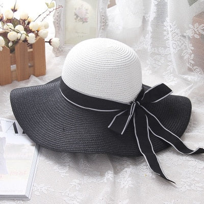 Women's Hepburn Striped Bowknot Summer Sun Hat