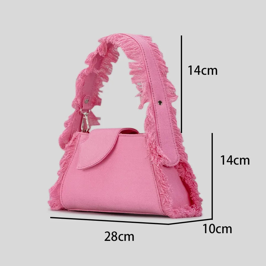 Women's Wide Pink Strap Fashionable Designer Tote Handbag Shoulder Bag