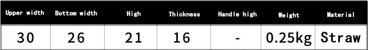 Product dimensions table with width, height, thickness, handle height, weight, and material details.