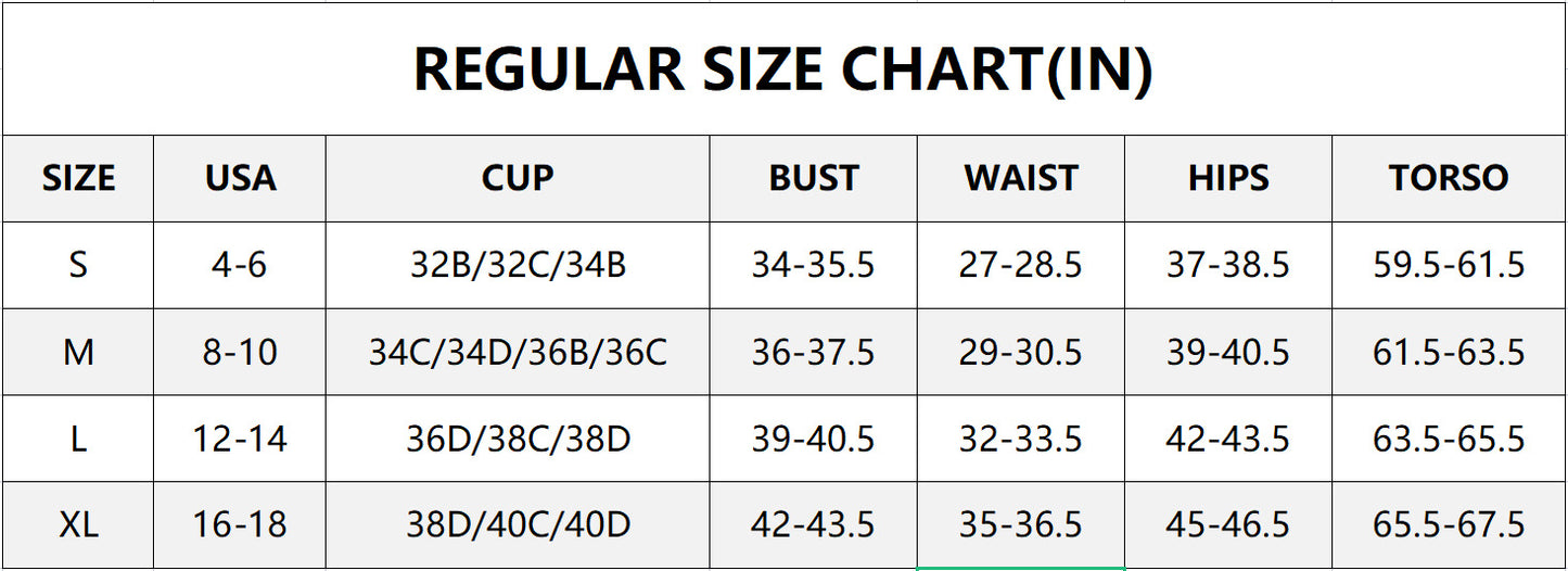 Size chart for women's clothing with measurements in inches.