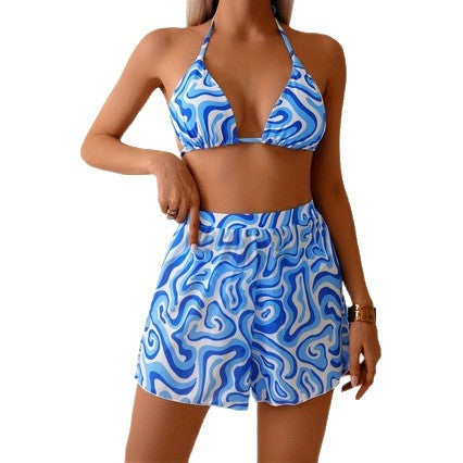 Printed Sleeveless Shorts-style Bikini Set Women's Swimwear