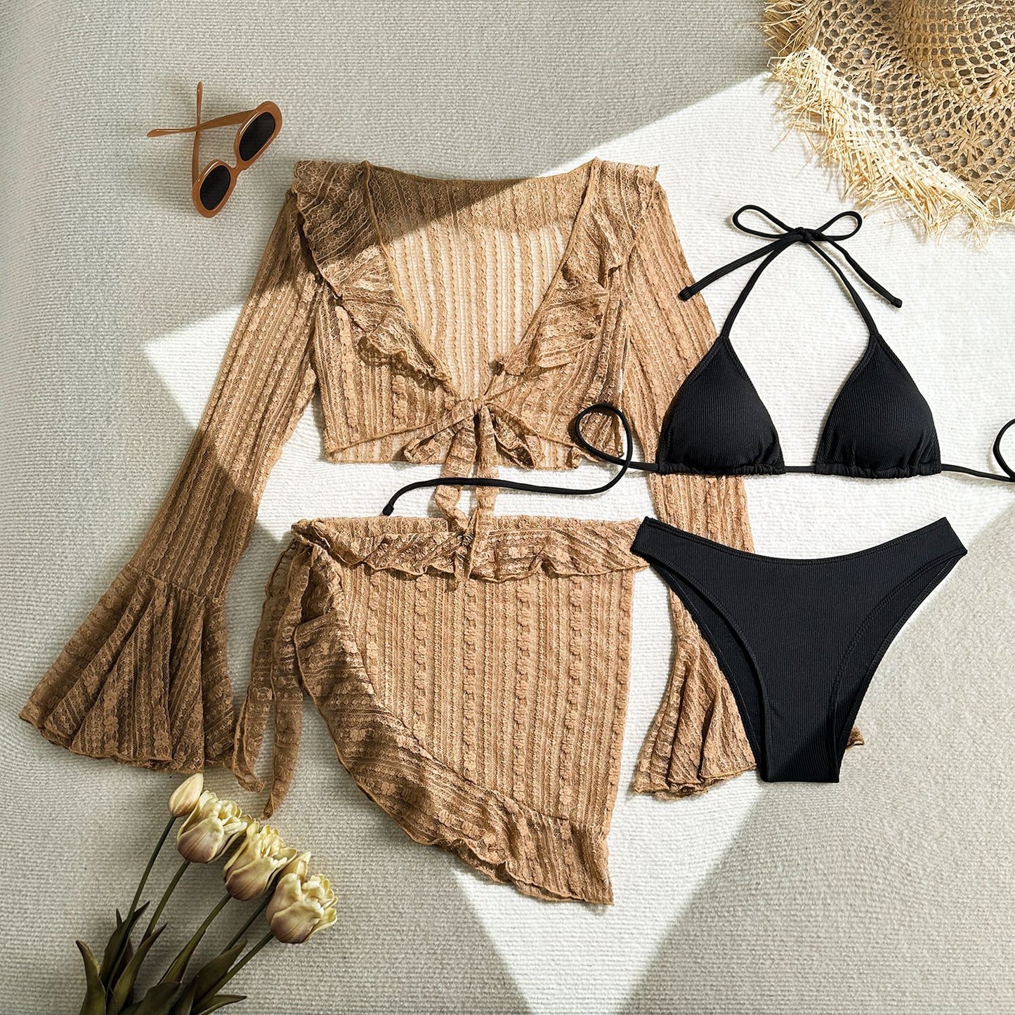 Ruffle 4-piece Bikini and Coverup