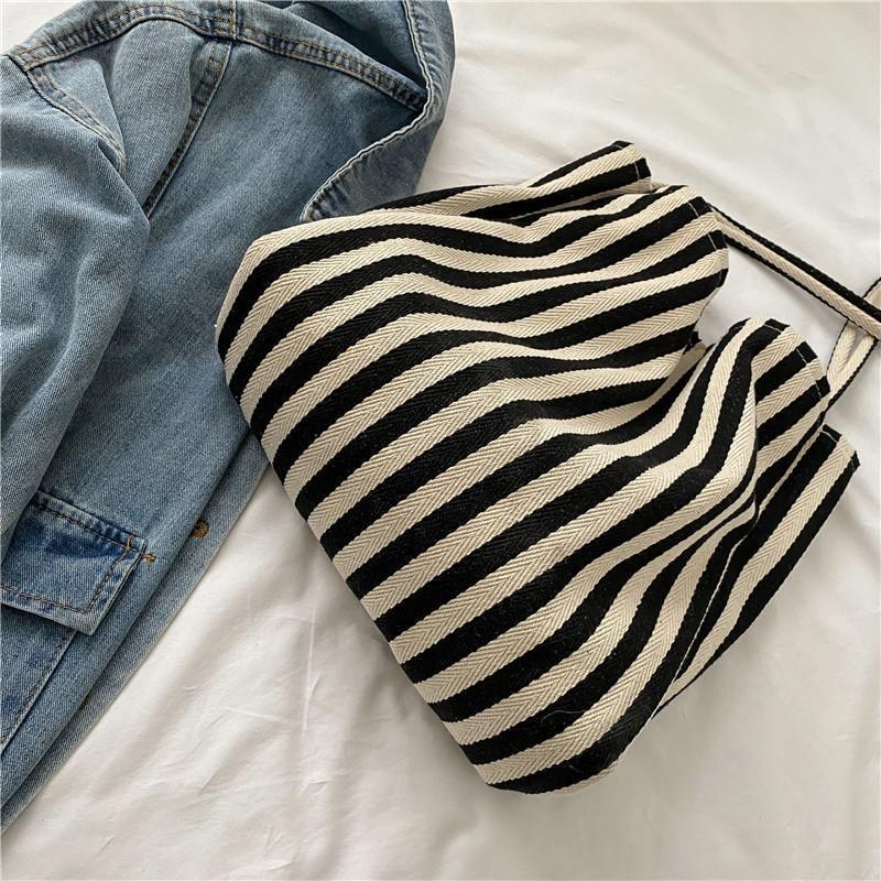 Women's Bohemian Minimalist Stripe Canvas Tote Bag