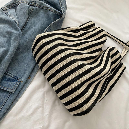 Women's Bohemian Minimalist Stripe Canvas Tote Bag