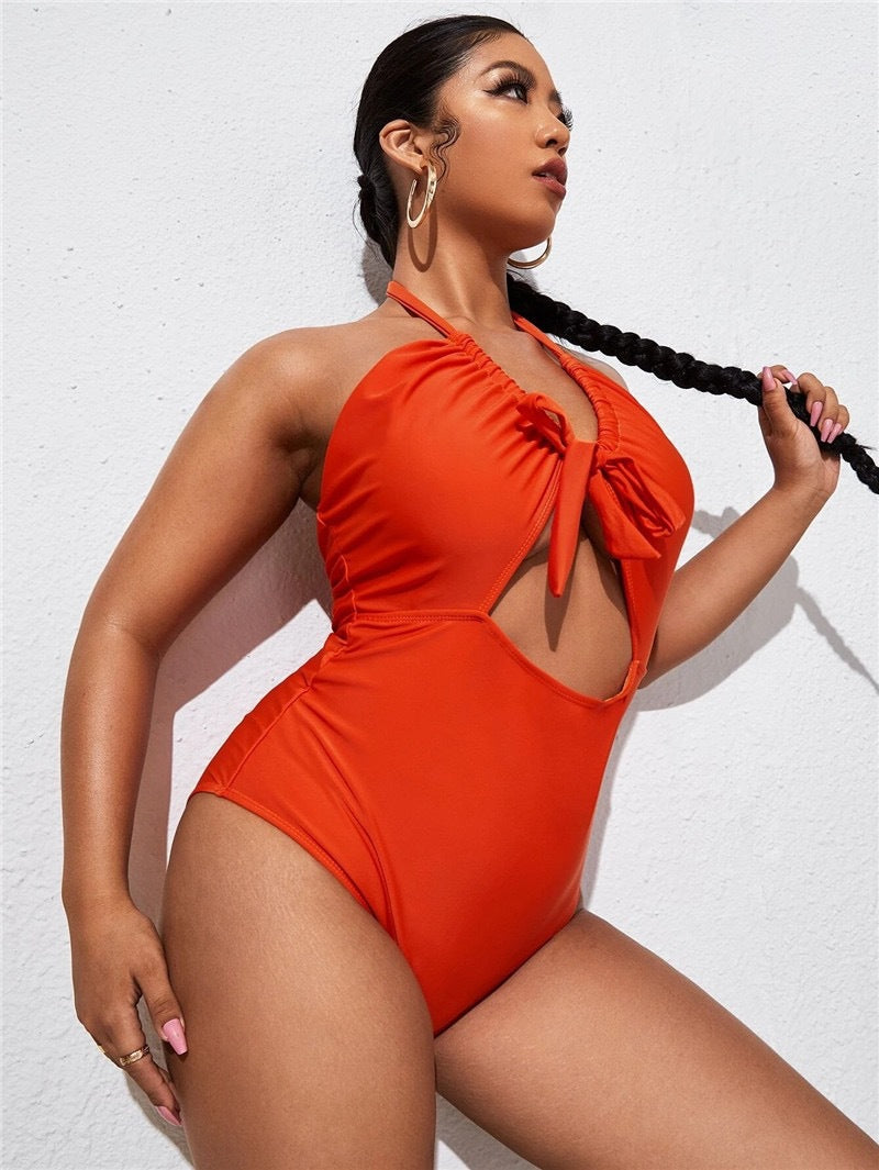 Sweet Peach Hollowed Cut-Out One-Piece Swimsuit