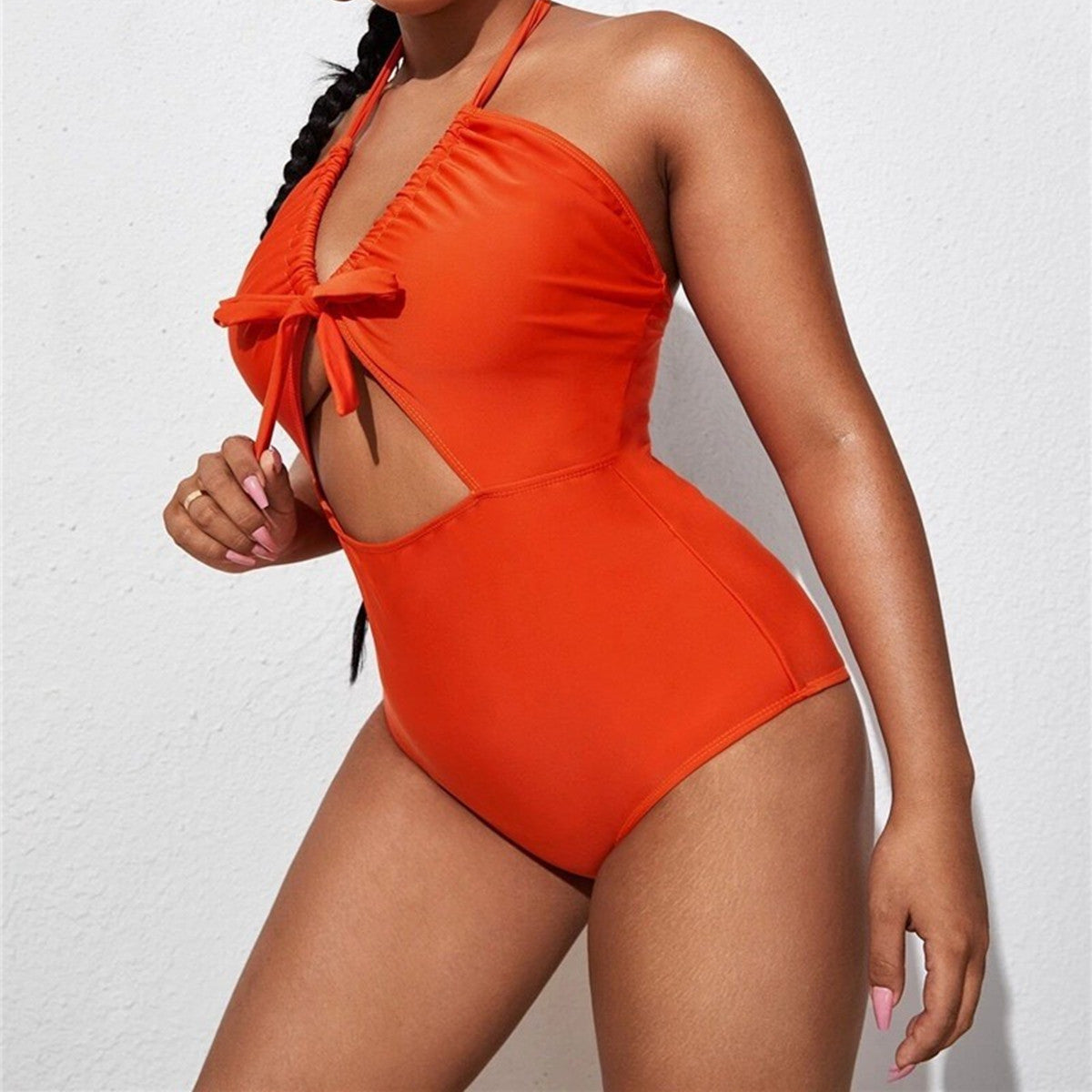 Sweet Peach Hollowed Cut-Out One-Piece Swimsuit