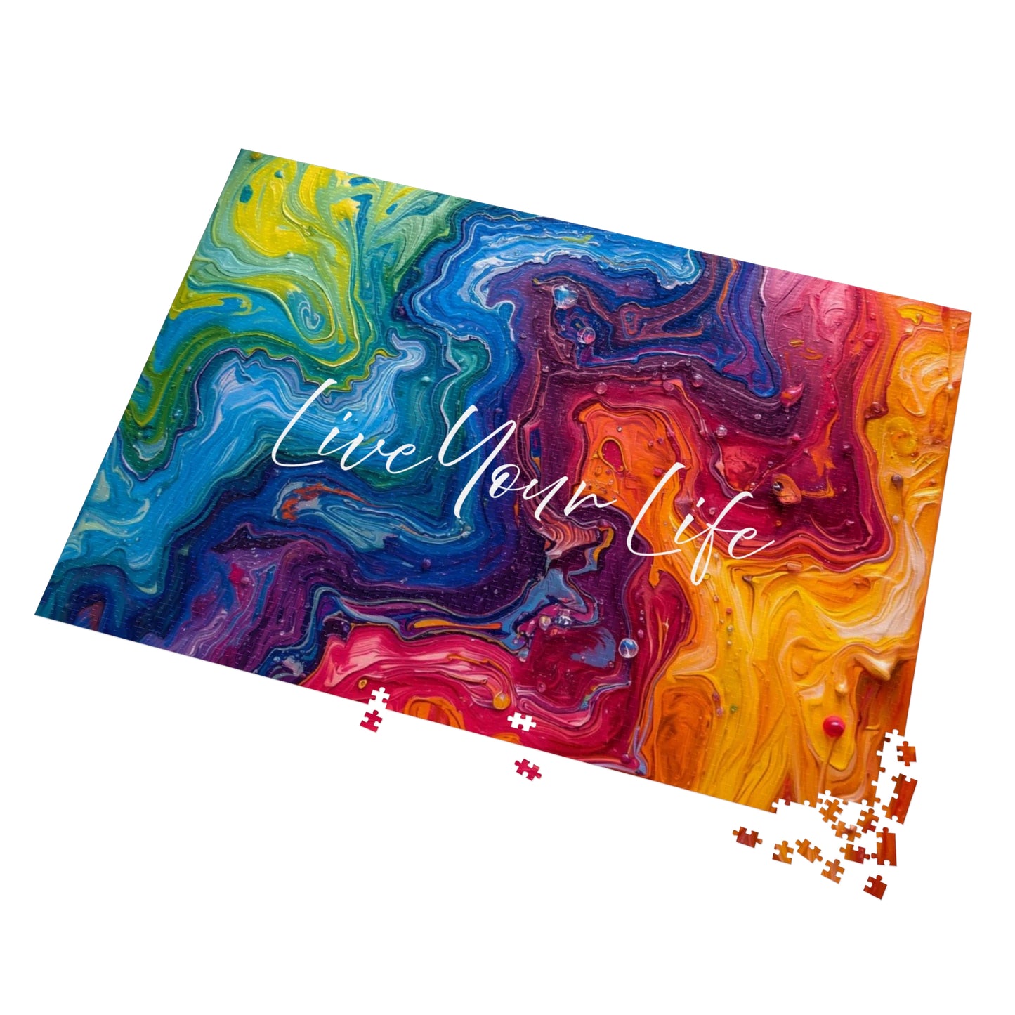 Colorful puzzle with 'Live Your Life' text on a white background