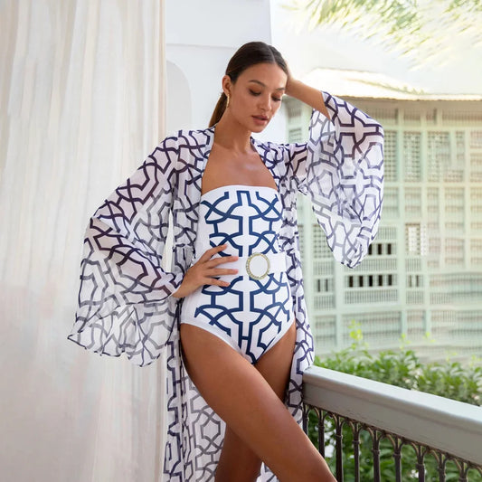 "Anny" Geometric Print Swimsuit Set