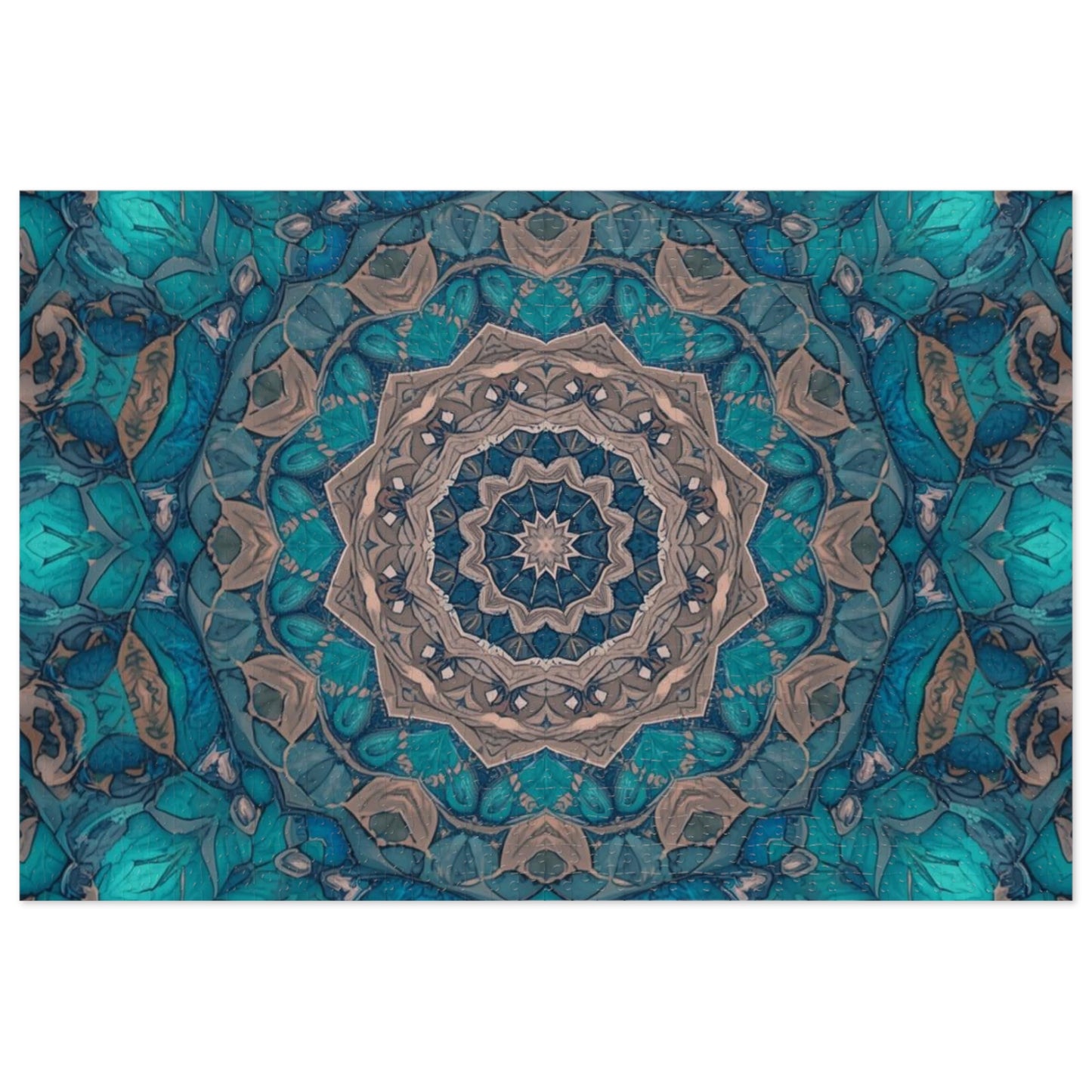 Turquoise Mandala Jigsaw Puzzle (with Tin) — 1000‑Piece Kaleidoscope Puzzle Gift