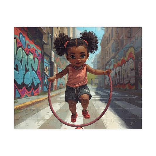 Child Jump Rope Puzzle — Cute Girl Street Art Jigsaw (110 pcs)