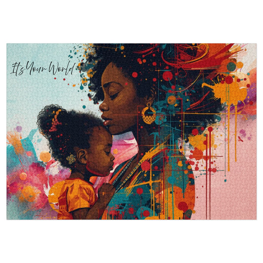 Art Jigsaw Puzzle with Tin — "It’s Your World" Colorful Portrait Puzzle (Gift for Moms & Kids)