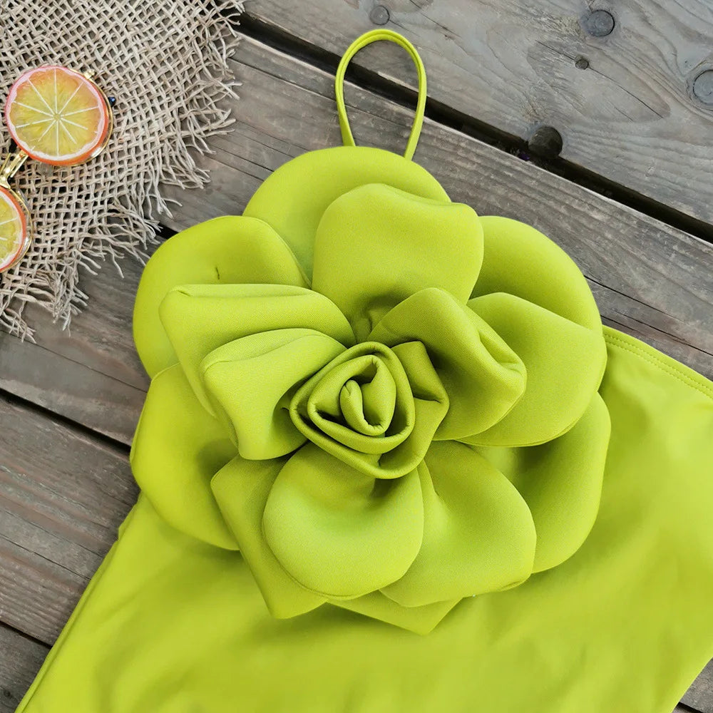 3D Flower One shoulder Swimsuit One Piece Swimwear