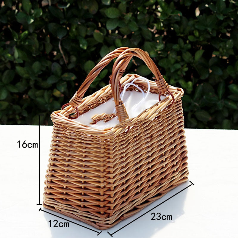Women's Ribbons Bow Tie Top-Handle Wicker Bag