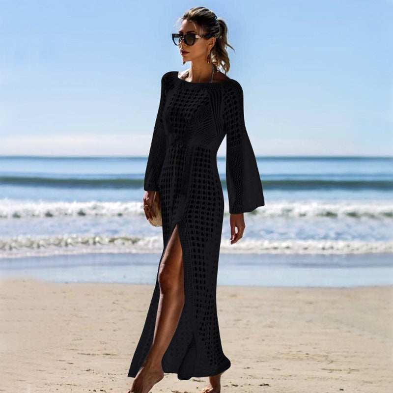 Summer Knitted Beach Long Sleeve Dress Cover-up
