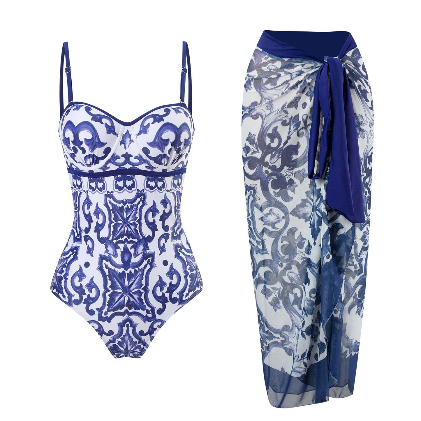 Beautiful one‑piece bikini with adjustable straps and high‑waist bottom.