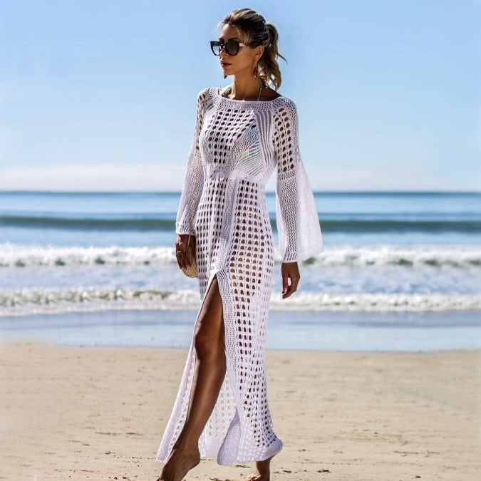 Summer Knitted Beach Long Sleeve Dress Cover-up