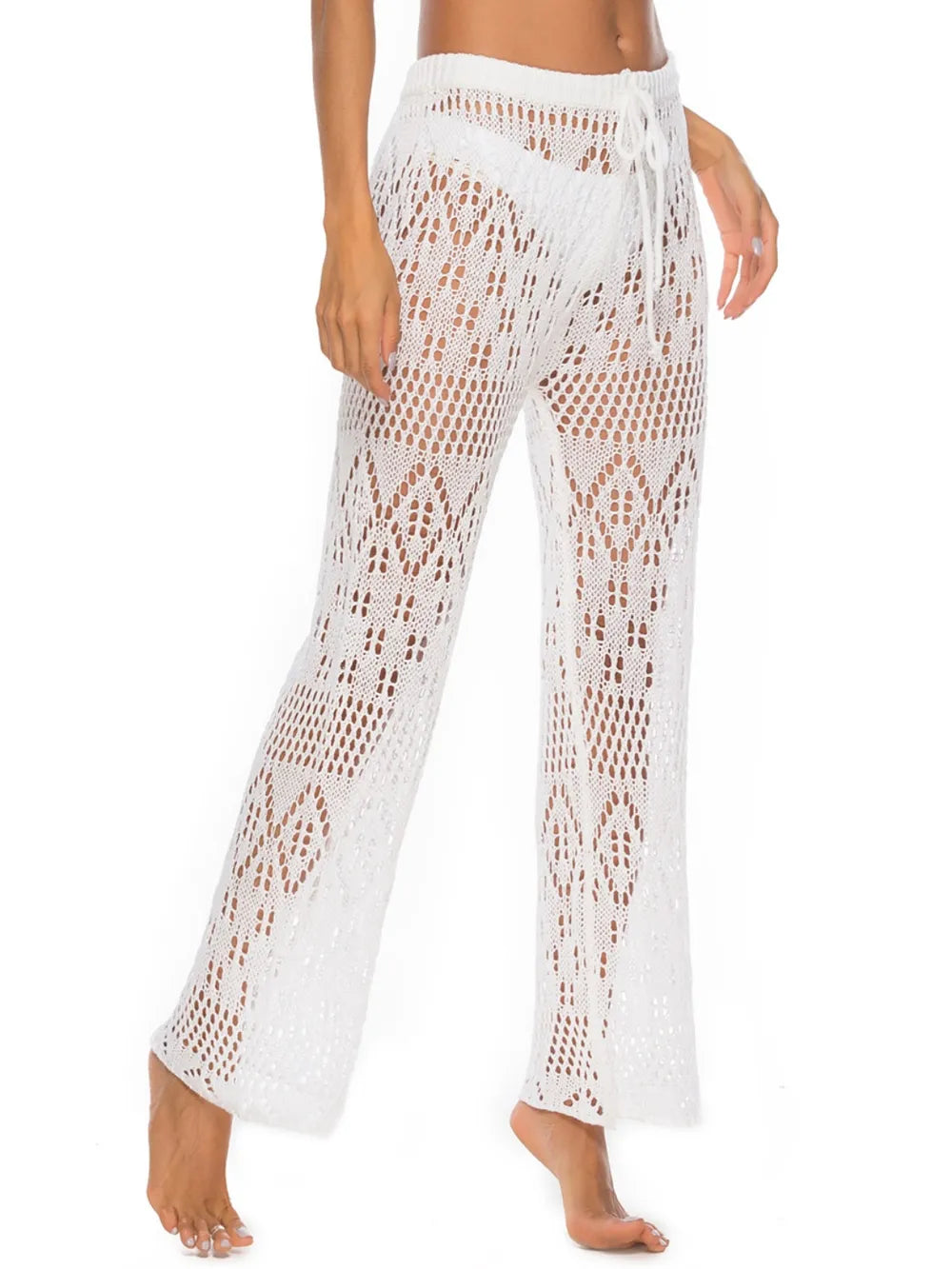 Straight-leg swim pants cover up with side cutouts; lightweight, quick-dry fabric and adjustable waist for beach-to-street style.