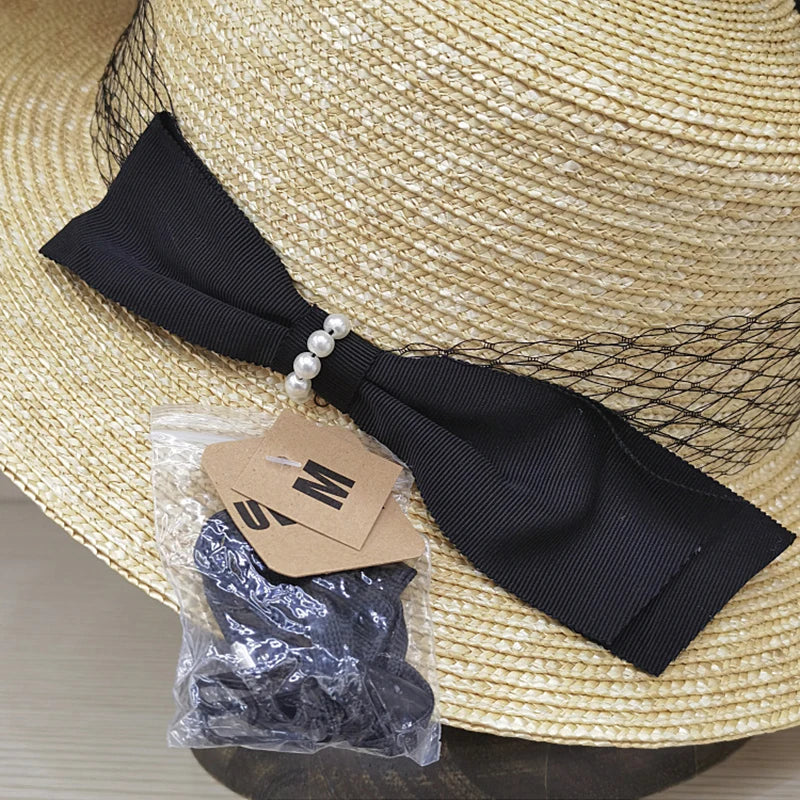 Women's Fashion Lace Bow Wide Brim Straw Sunhat