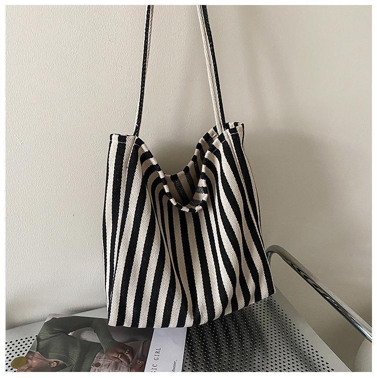 Women's Bohemian Minimalist Stripe Canvas Tote Bag