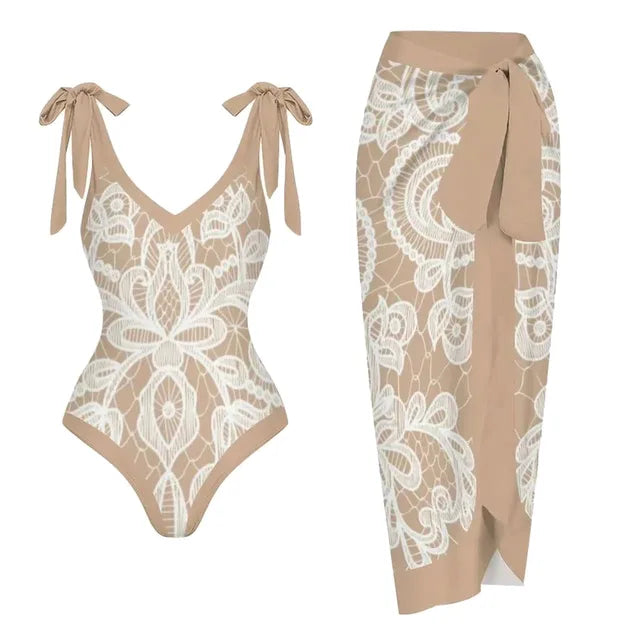V-neck Wrap Skirt Beach Swimwear