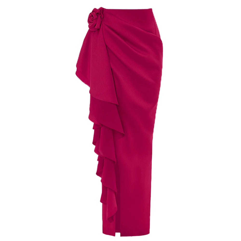 3 D print multicolored rose long matching sarong against a white background.