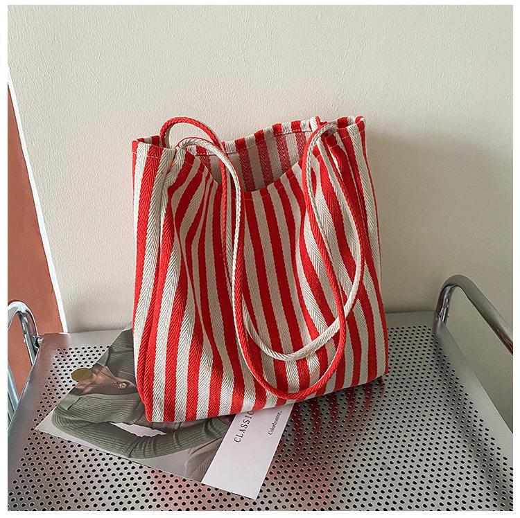 Women's Bohemian Minimalist Stripe Canvas Tote Bag