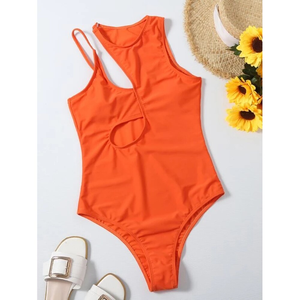 Peachy Hollow Cut One-Piece Monokini Swimsuit