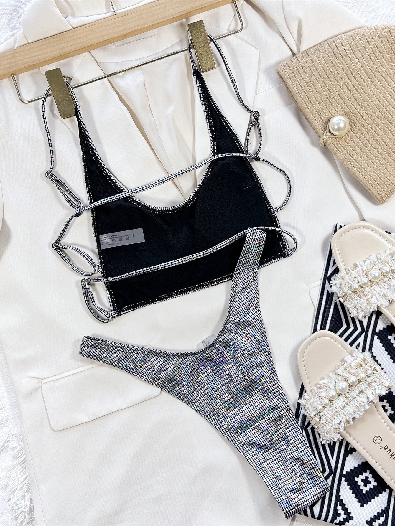 Shimmery Silver Split Bikini Swimsuit