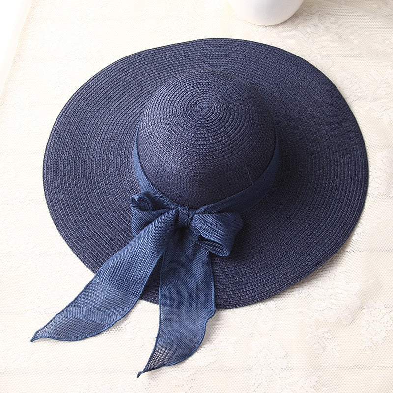 Women's Ribbon Bow-knot Wide Brim Beach Hat