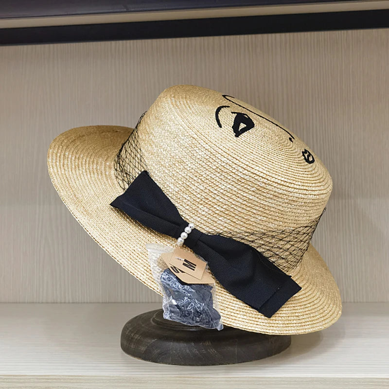 Women's Fashion Lace Bow Wide Brim Straw Sunhat