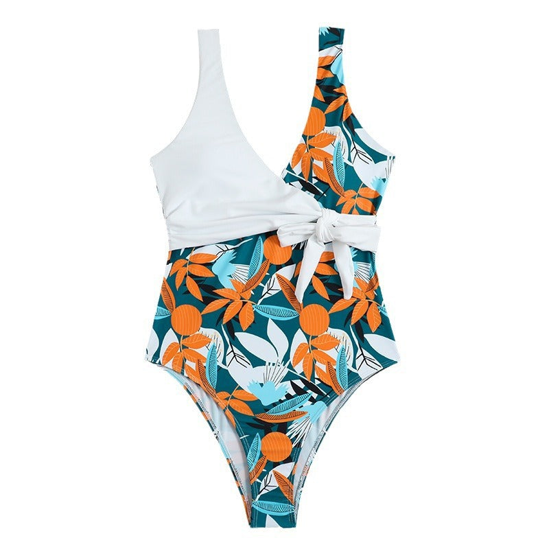 Angelic Holiday One-Piece Color Block Swimsuit