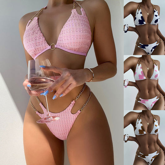 Chain Split High-Waist Beach Swimsuit