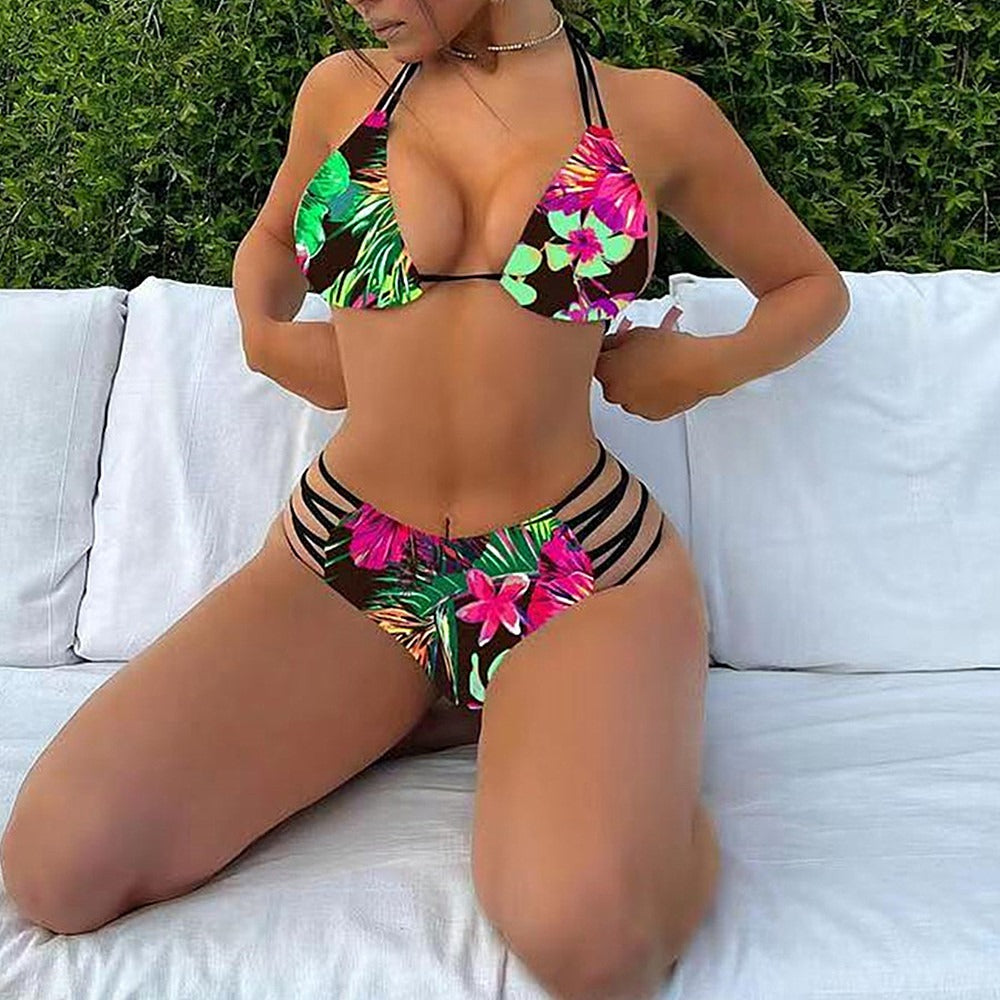Sunset Sorbet Multi Rope Strap Bikini Swimsuit