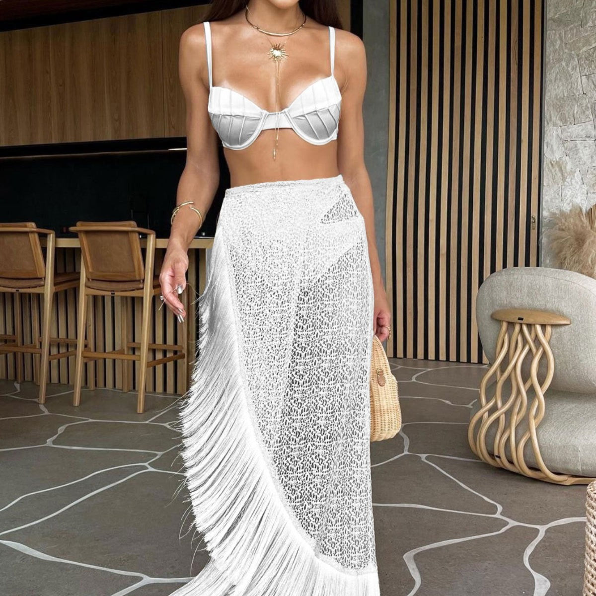 Radiant Split Style Tassel Beach Swimsuit Set