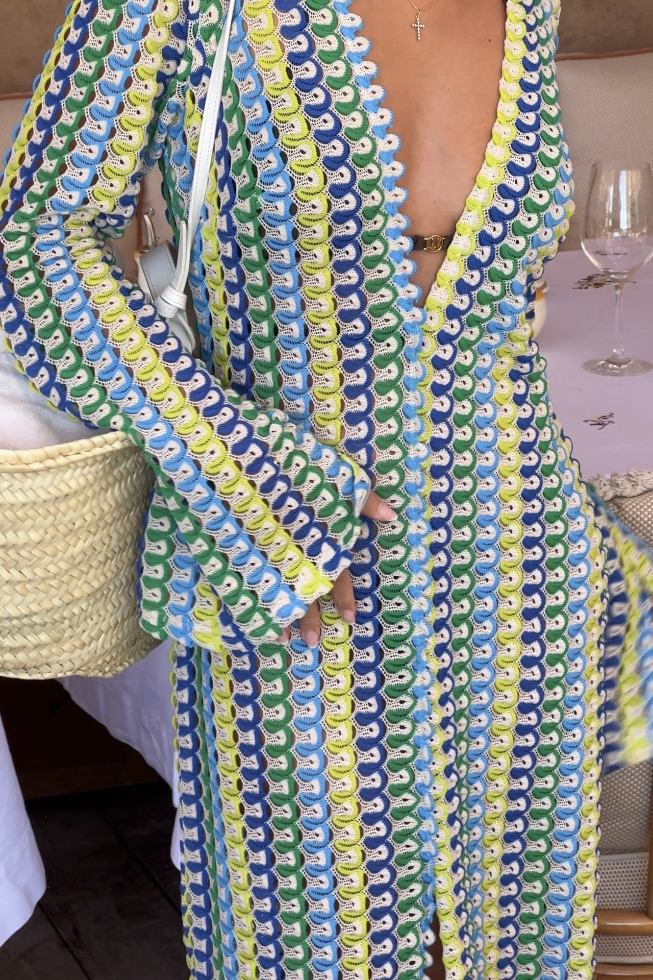Colorful patterned garment with a blurred background