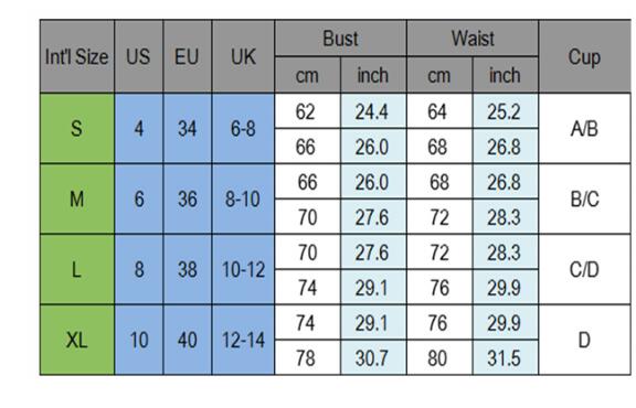 Size chart comparing International, US, EU, and UK sizes with measurements in centimeters and inches.