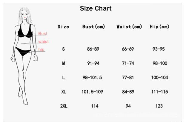 Size chart for women's lingerie with measurements in centimeters