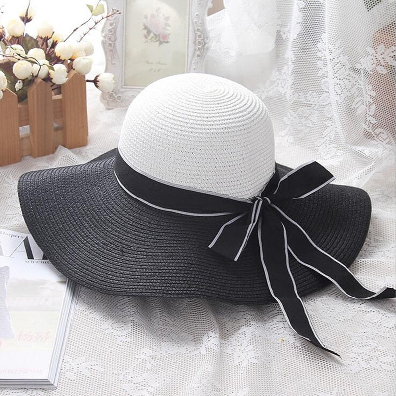 Women's Hepburn Striped Bowknot Summer Sun Hat