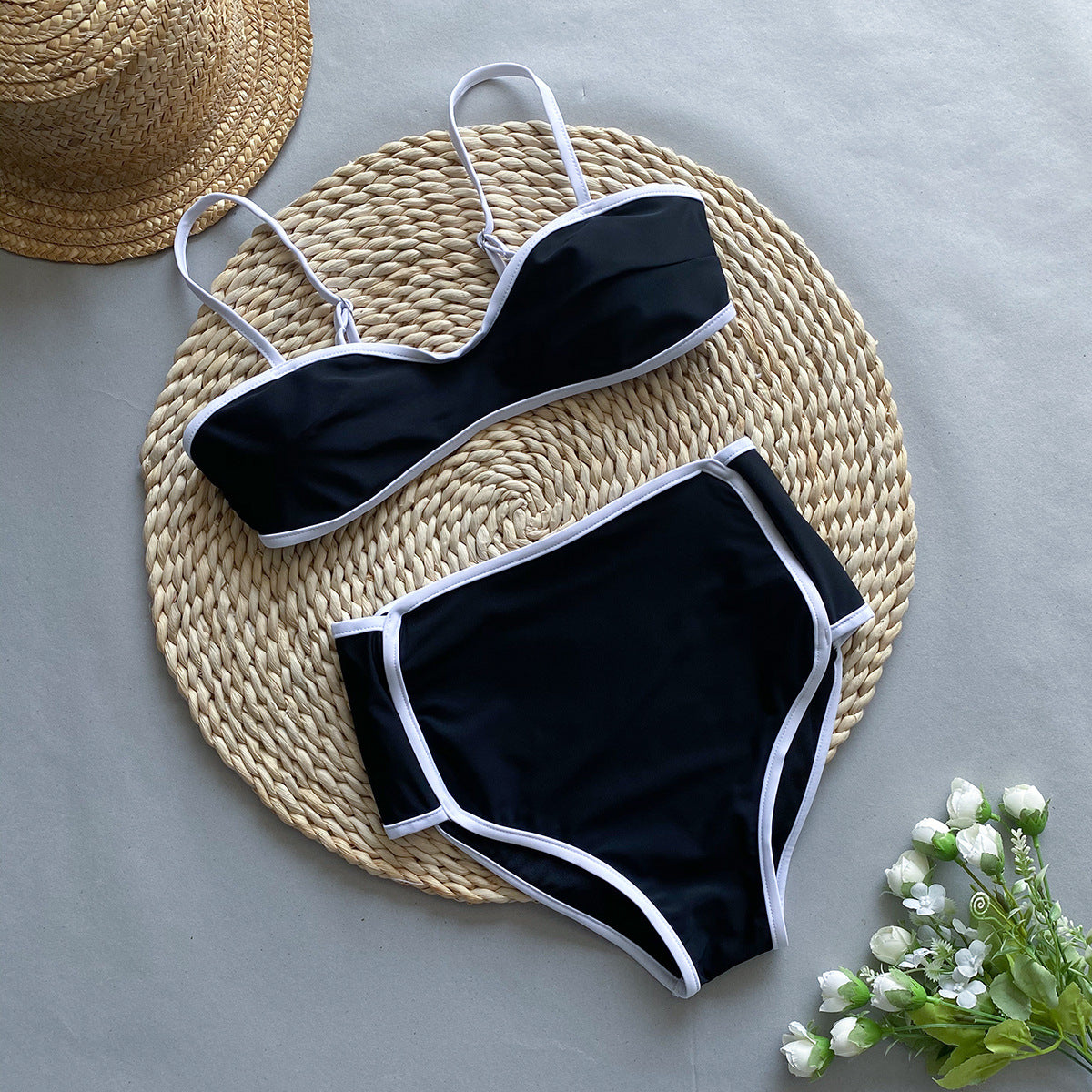 Black and white bikini with tube top and matching bottom 