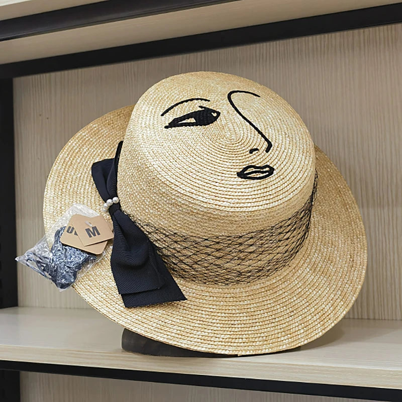Women's Fashion Lace Bow Wide Brim Straw Sunhat