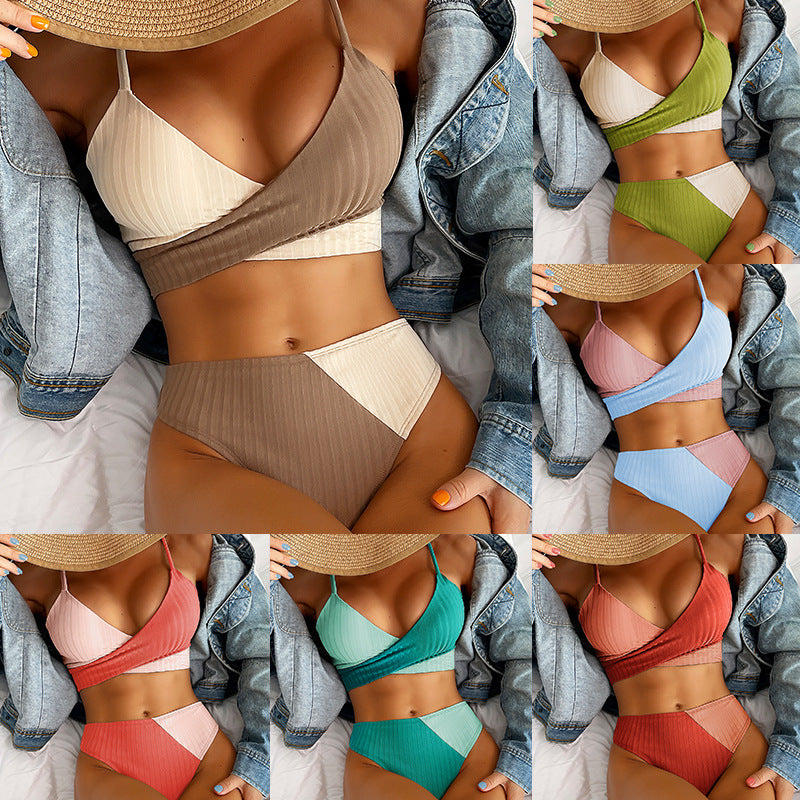 "Sunset Crisscross" Color Matching High Waist Bikini
