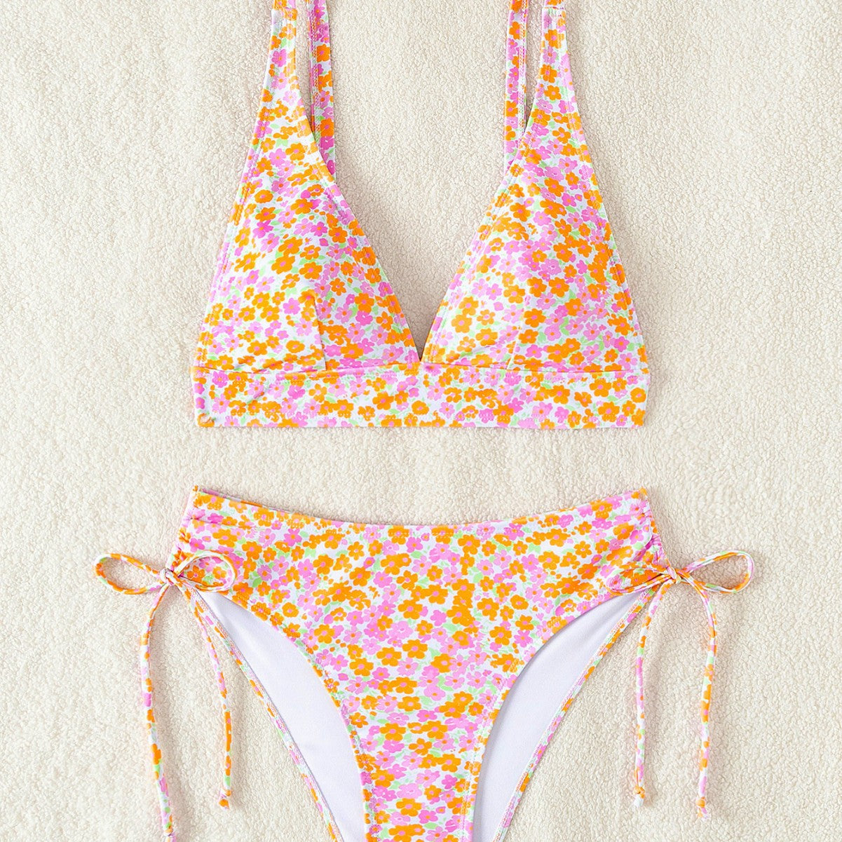 Floral deep V two‑piece swimsuit
