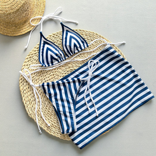 "Alison" Three-Piece Striped Bikini