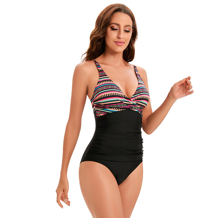 Women's backless one-piece swimsuit in solid color with fixed chest cup and sleeveless design, shown front view