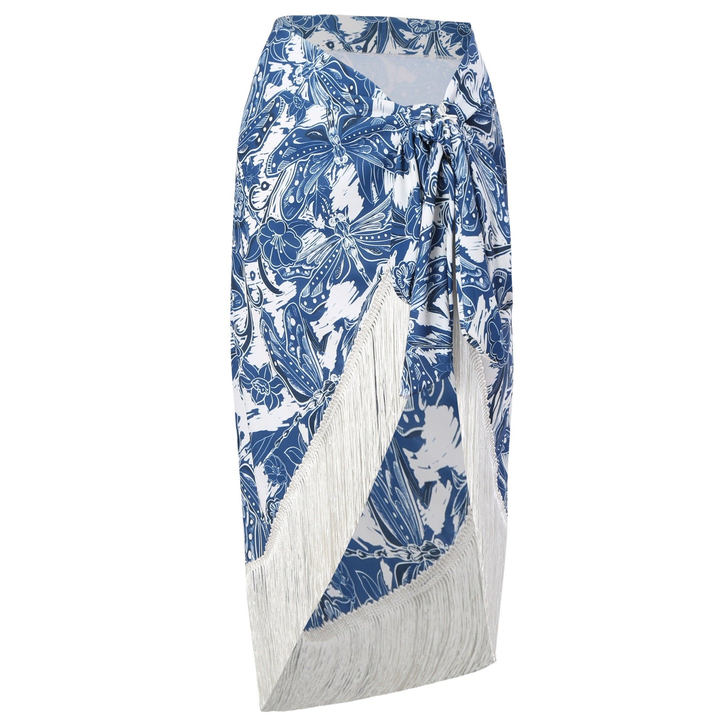 Blue and white wrap skirt cover-up