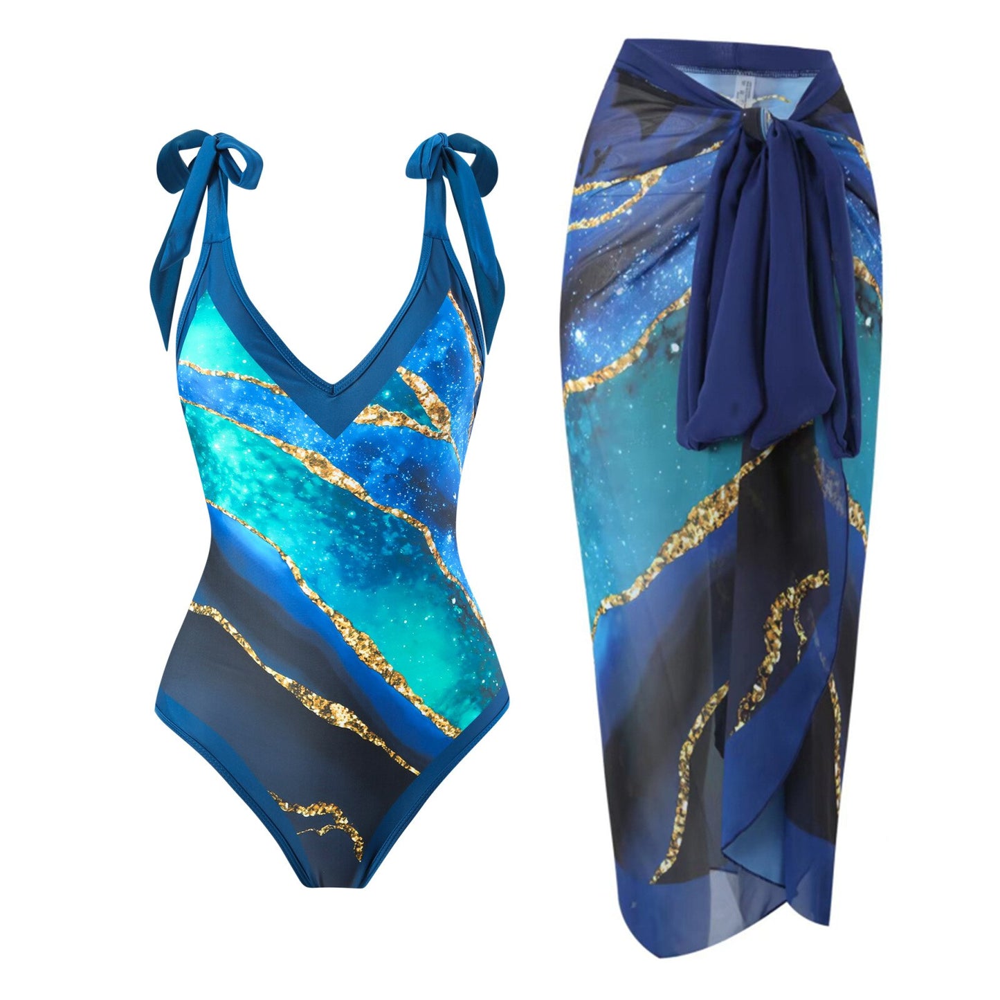 Beautiful one‑piece bikini with adjustable straps and high‑waist bottom.